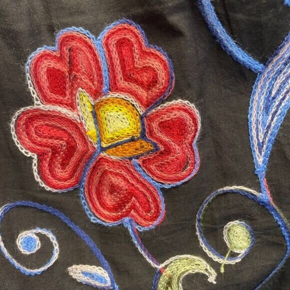 FERATILLI Black Floral Embroidered Off Shoulder Peasant Tunic Cotton Blouse Sz S - Picture 10 of 11